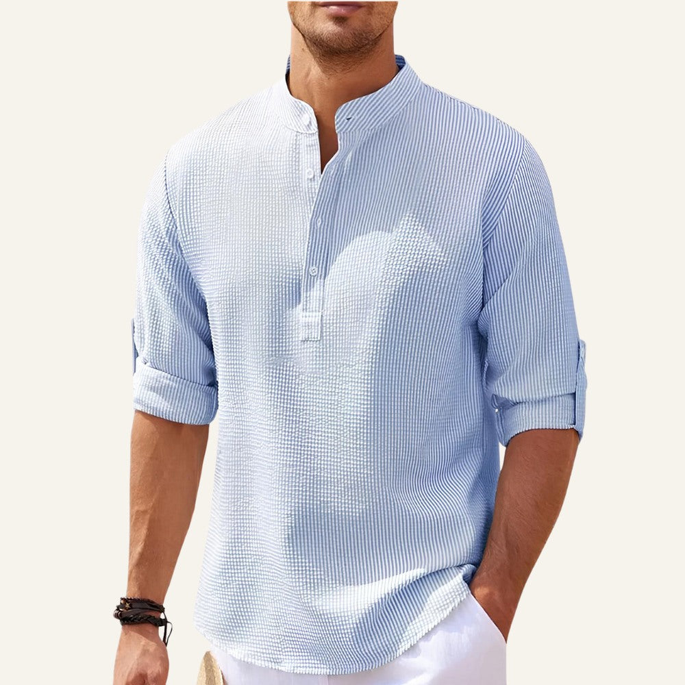 Camisa Masculina de Linho Listrada Old Money Ascot