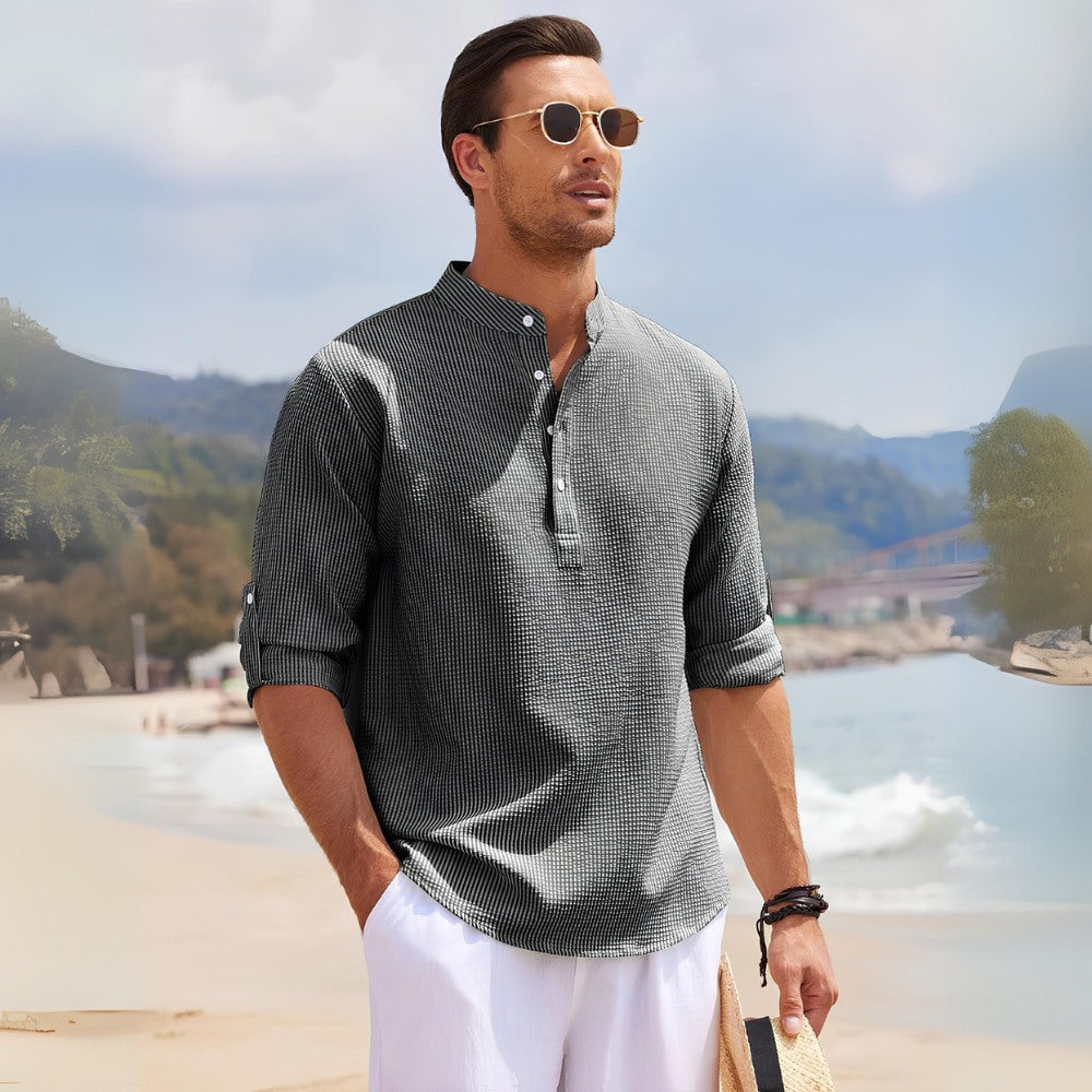 Camisa Masculina de Linho Listrada Old Money Ascot