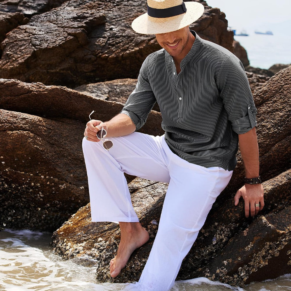 Camisa Masculina de Linho Listrada Old Money Ascot