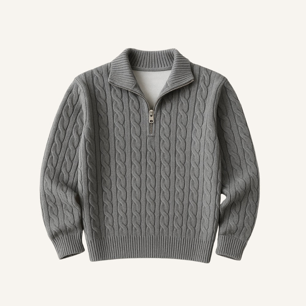 Suéter Masculino de Tricô Gola Alta Meio Zíper Fontaine